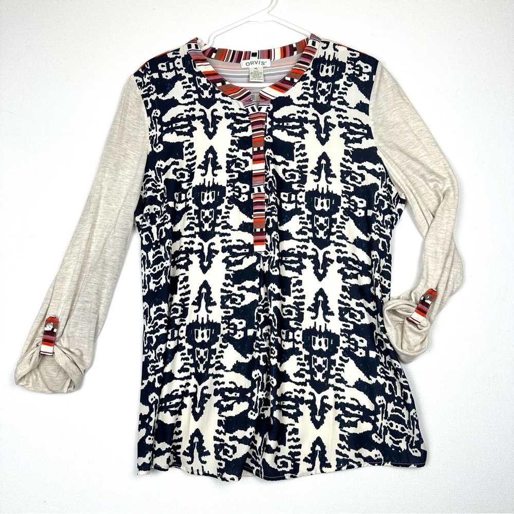 Orvis Split Neck Mixed Media Shirt Geo Stretch‎